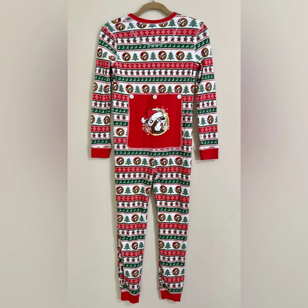 BUC-EES Youth Beaver Christmas Onesie Pajamas  Front Zip Large Family PJs Bucees